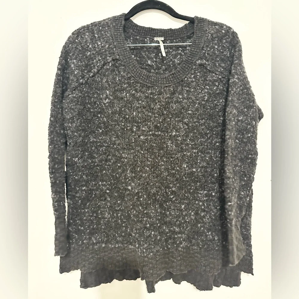 Free People Wool Blend Gray Nubby Jeepster Honeycome Tunic Sweater Size sp